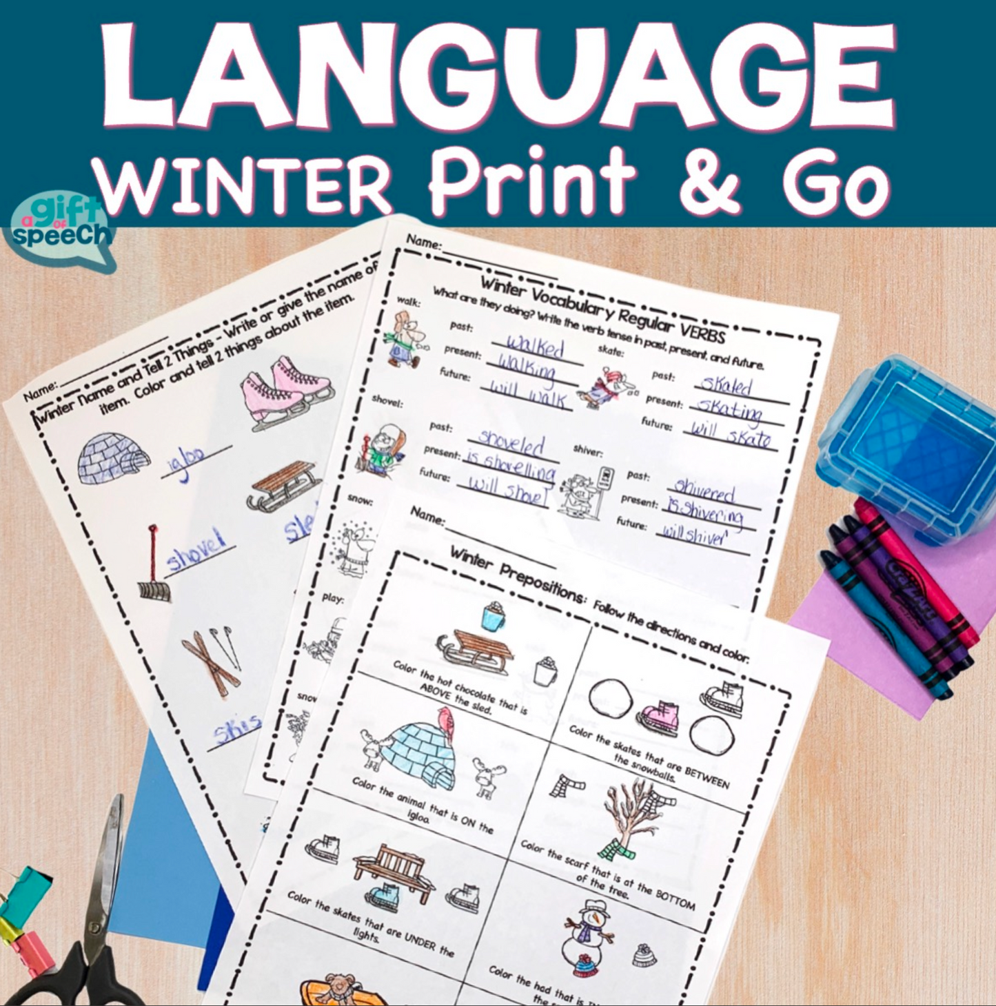 Winter Language activities no prep worksheets for speech therapy