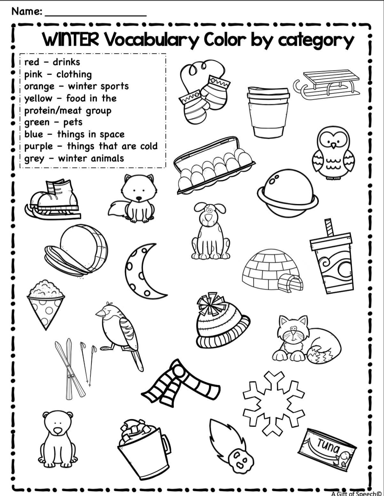 Winter Language activities no prep worksheets for speech therapy