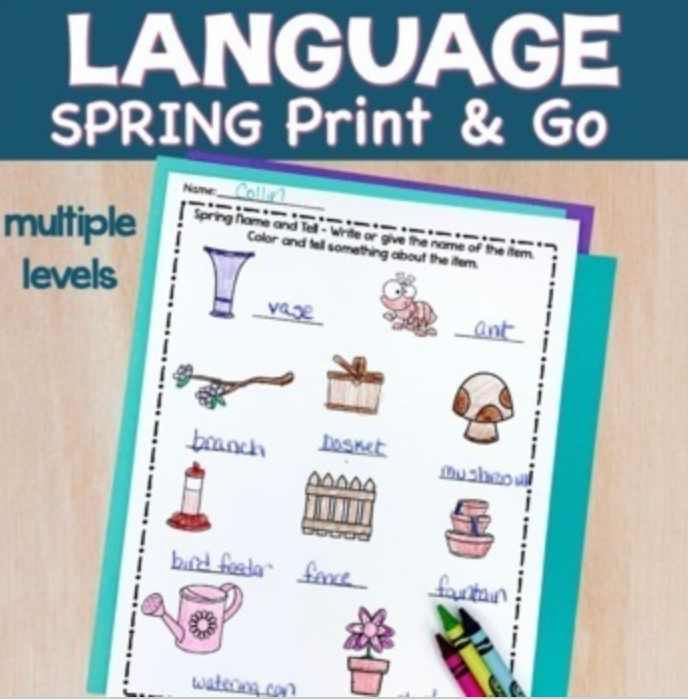 Spring NO PREP Language Activities, Crafts, & worksheets just PRINT & GO