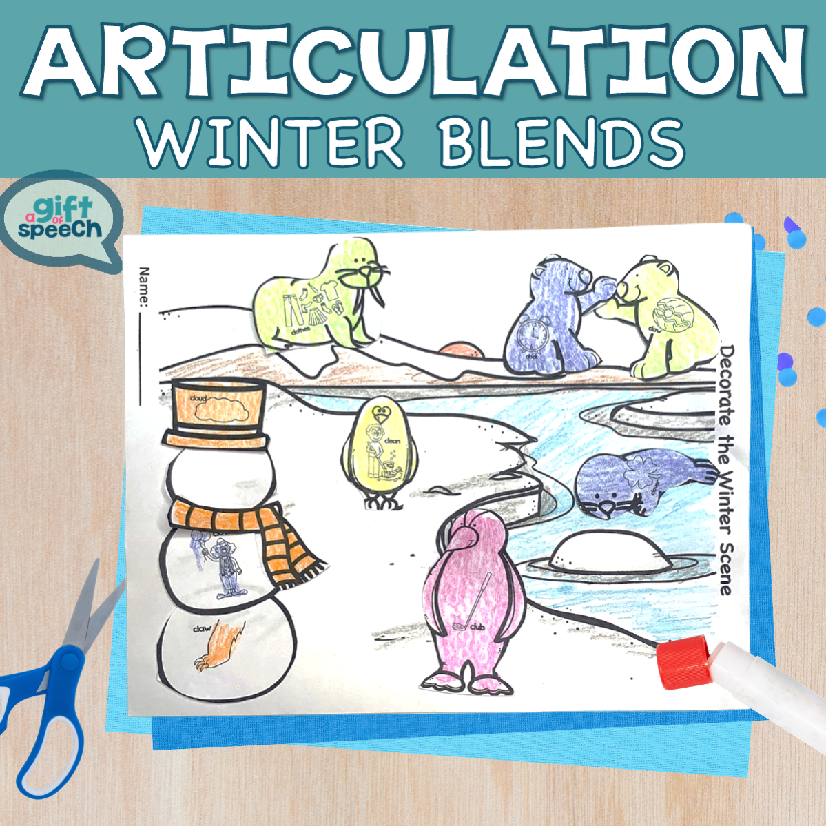Winter Articulation no prep s-blends, l-blends, & r-blends print and go