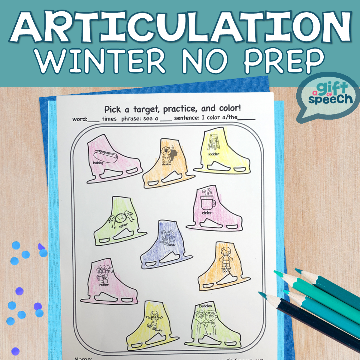 Winter Articulation Early Sounds Print and Go No PREP activities