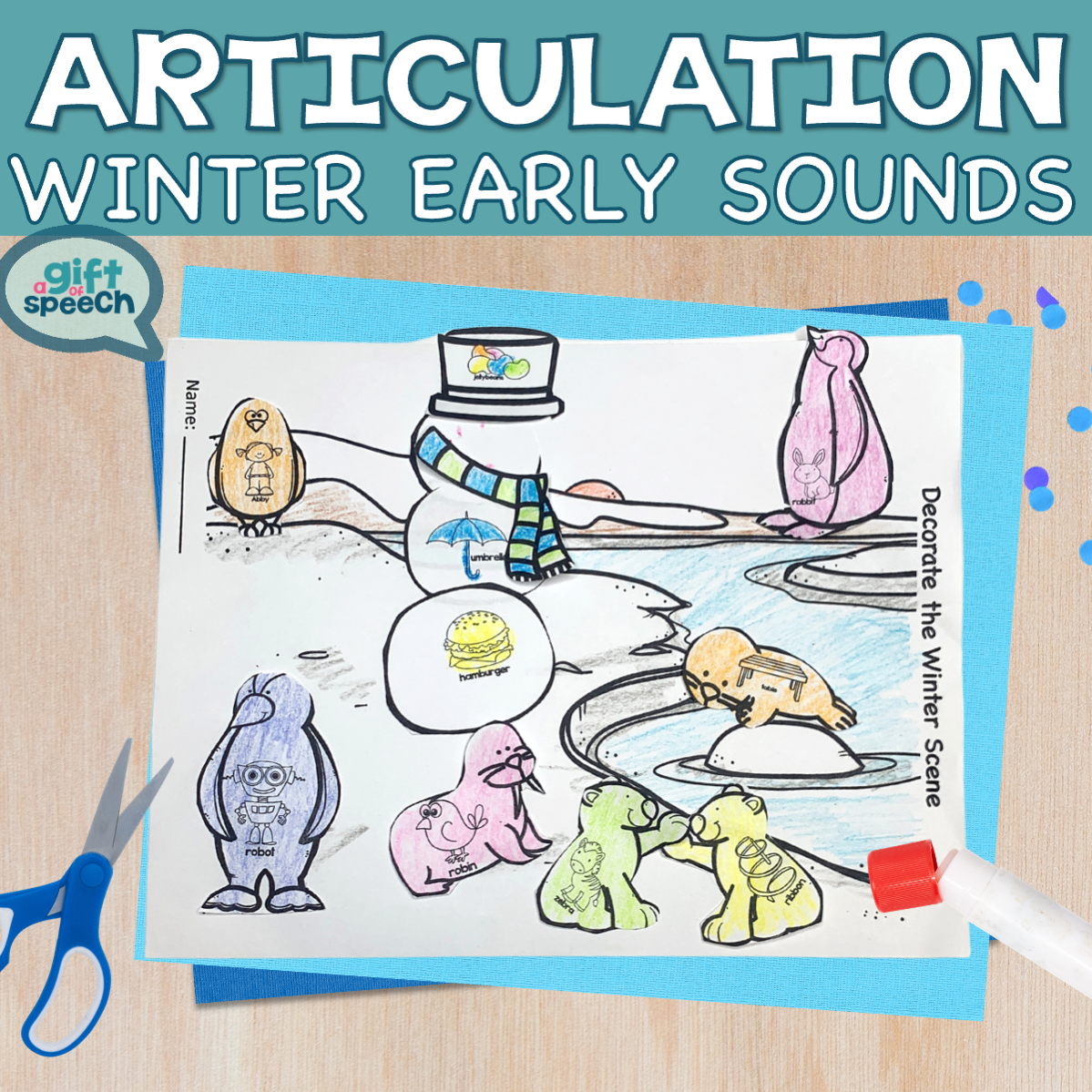 Winter Articulation Early Sounds Print and Go No PREP activities