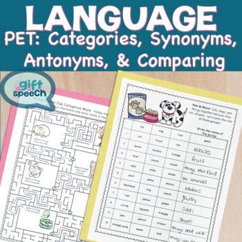 Pet Themed NO PREP Language Printables Categories, synonyms, antonyms, & more