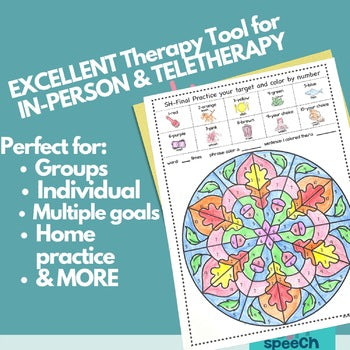 Fall Articulation Color by Number a NO PREP Activity for Later Developing Sounds