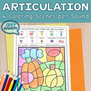 Fall Articulation Color by Number a NO PREP Activity for Later Developing Sounds
