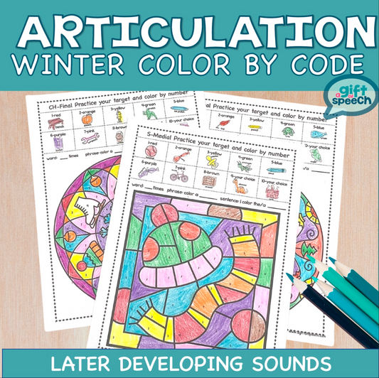 NEW Winter NO PREP Color by Number Articulation Later Developing Sounds