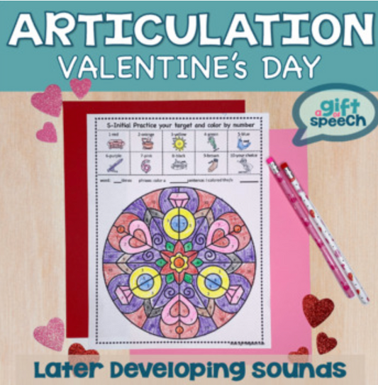 Valentine's Day Articulation color by code later developing sounds NO PREP