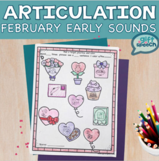Valentine's Day Articulation NO PREP Early Developing Sounds worksheets & crafts