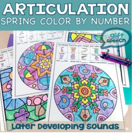 Spring NO PREP Articulation Color by Number Later Developing Sounds