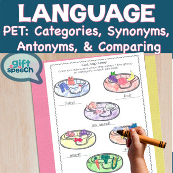 Pet Themed NO PREP Language Printables Categories, synonyms, antonyms, & more