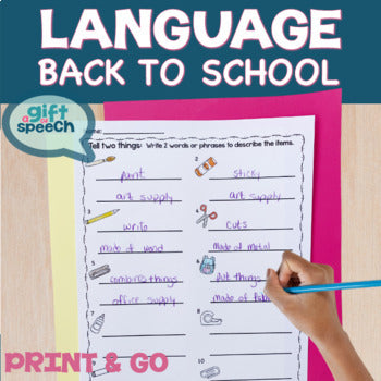 Back to School NO PREP Language Activities a Print and Go Speech Therapy Unit