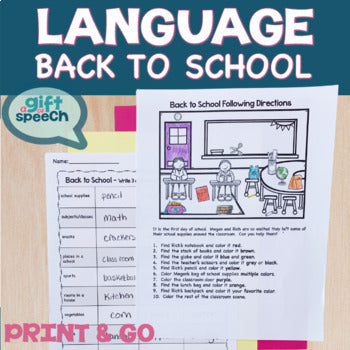 Back to School NO PREP Language Activities a Print and Go Speech Therapy Unit