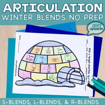 Winter Articulation no prep s-blends, l-blends, & r-blends print and go