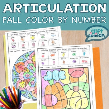 Fall Articulation Color by Number a NO PREP Activity for Later Developing Sounds