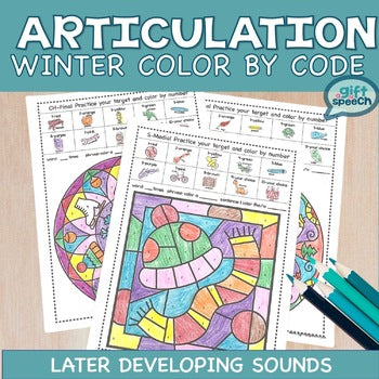 Winter NO PREP Color by Number Articulation Activity for Later Developing Sounds